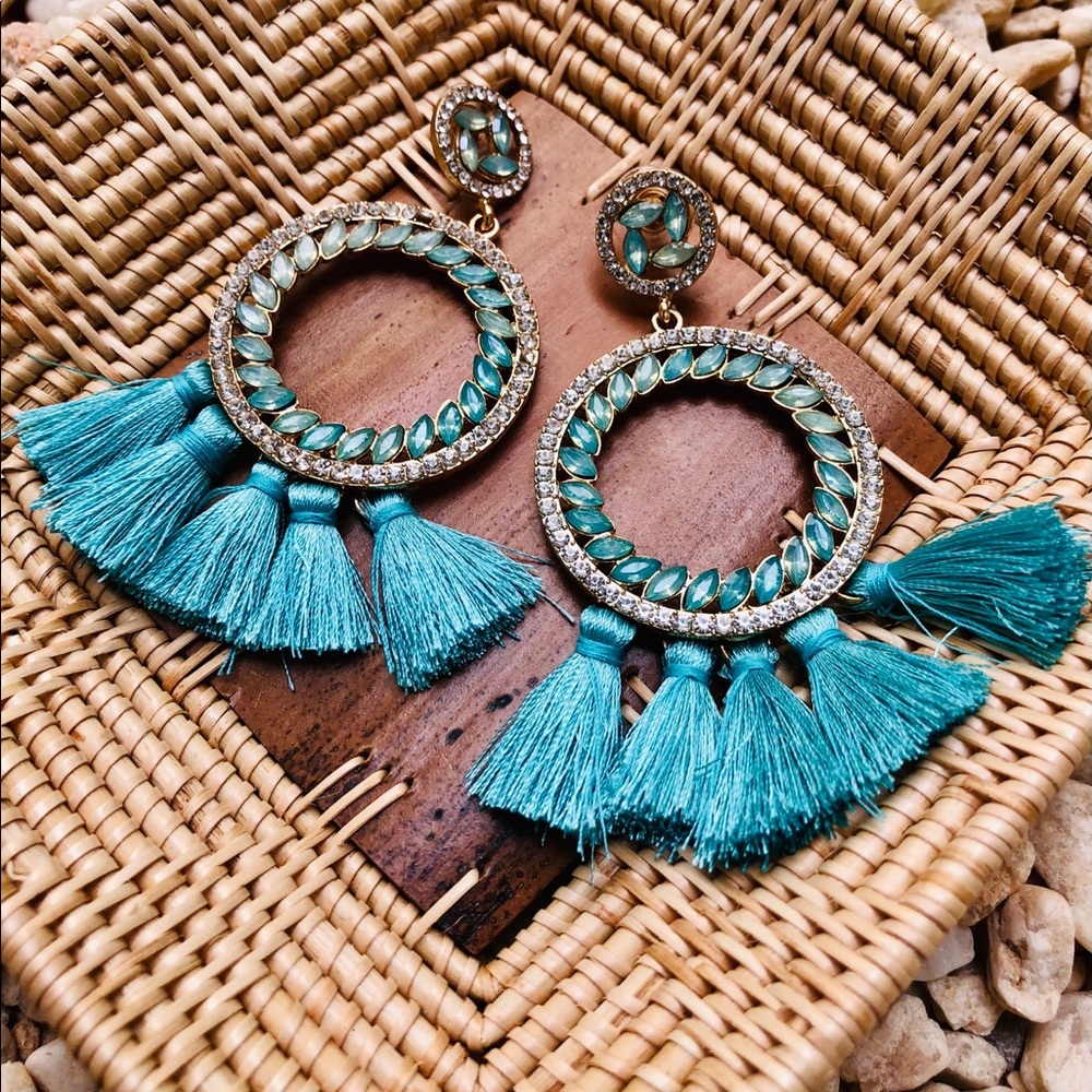 Tassel Rhinestone Hoops - Picture 2 of 5